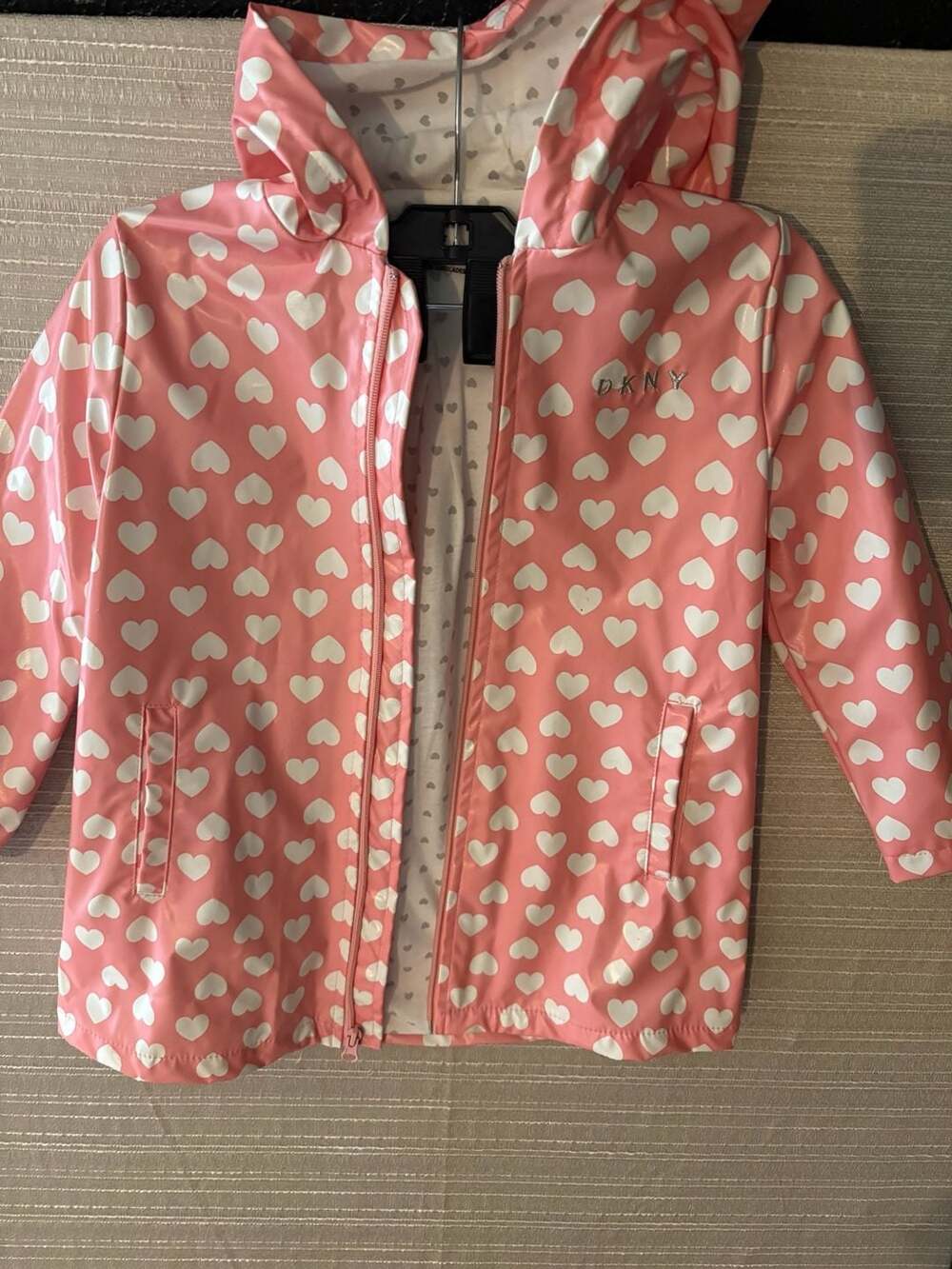DKNY Girls Heart Print Hooded Rain Jacket, Size 4T